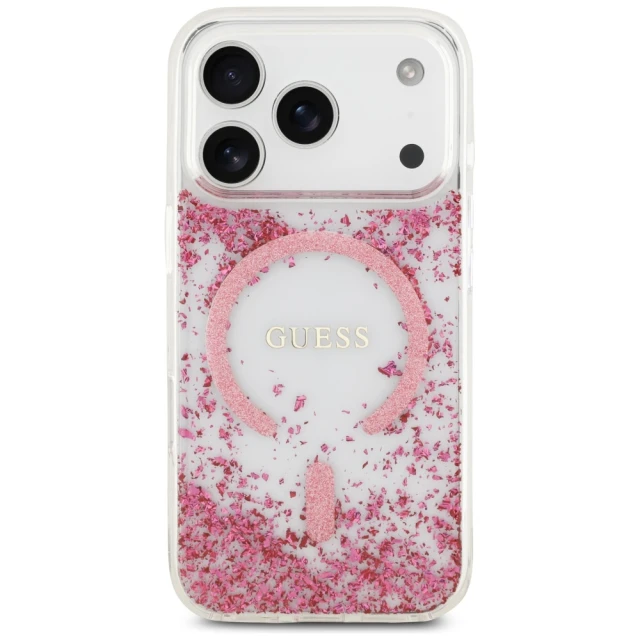 Чохол Guess Resin Bottom Glitter для iPhone 17 Pro Pink with MagSafe (GUHMP17LRGRGEP)