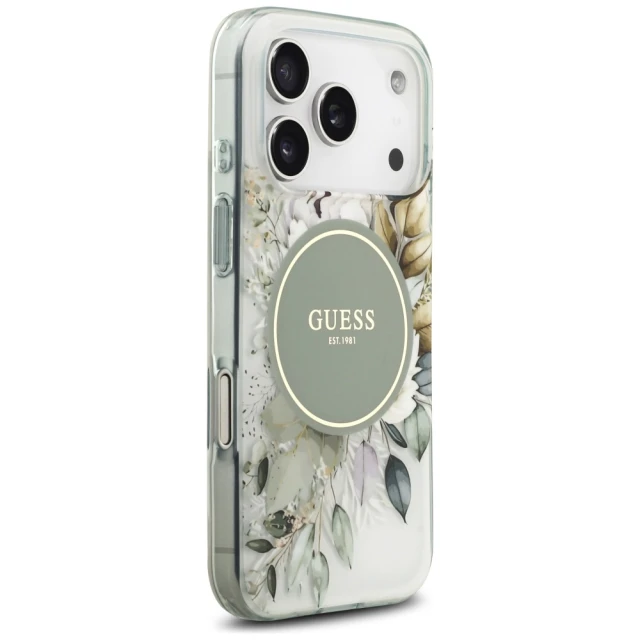 Чохол Guess IML Flower & Tonal Circle для iPhone 17 Pro Max Green with MagSafe (GUHMP17XHFWBDCEN)