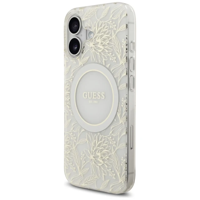 Чохол Guess IML Flowers Electro Pearl Strap для iPhone 17 White with MagSafe (GUHMP17SHCPOFPH)