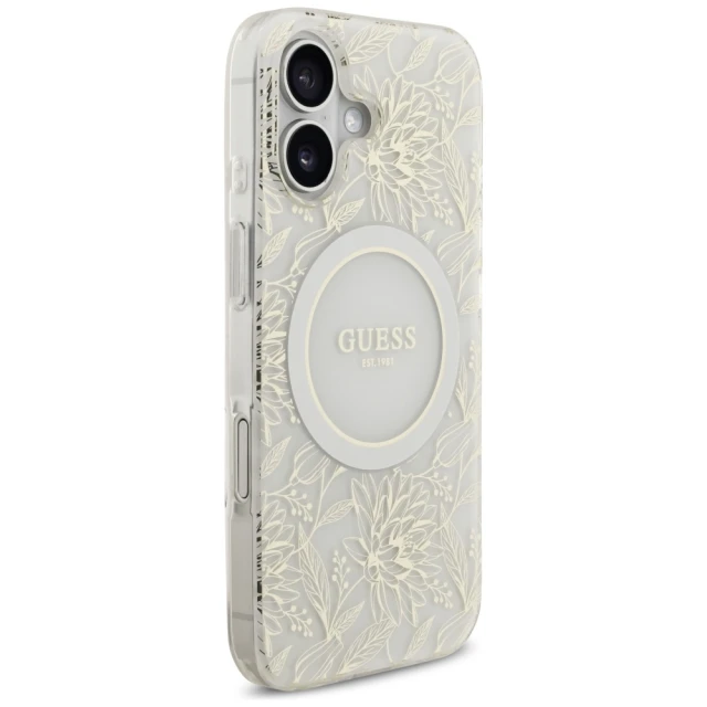 Чохол Guess IML Flowers Electro Pearl Strap для iPhone 17 White with MagSafe (GUHMP17SHCPOFPH)