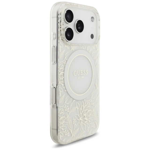 Чохол Guess IML Flowers Electro Pearl Strap для iPhone 17 Pro White with MagSafe (GUHMP17LHCPOFPH)