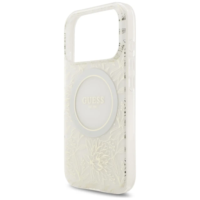 Чохол Guess IML Flowers Electro Pearl Strap для iPhone 17 Pro White with MagSafe (GUHMP17LHCPOFPH)