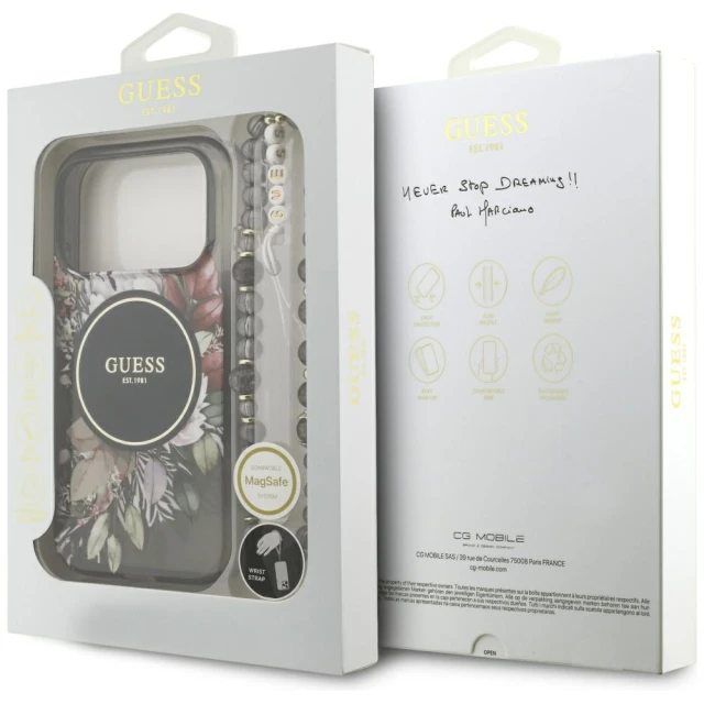 Чохол Guess IML Flowers Pearl Strap для iPhone 17 Pro Black with MagSafe (GUHMP17LHFWBRCESK)