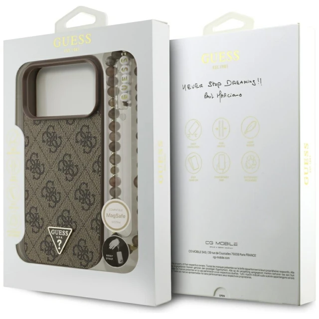 Чехол Guess 4G Strap Triangle Logo для iPhone 17 Pro Max Brown with MagSafe (GUHMP17XP4TSDPPSW)