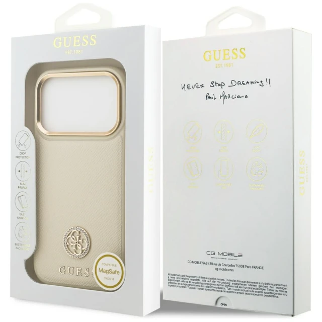 Чохол Guess Grained Strass Logo для iPhone 17 Pro Beige with MagSafe (GUHMP17LPGCRMDEE)