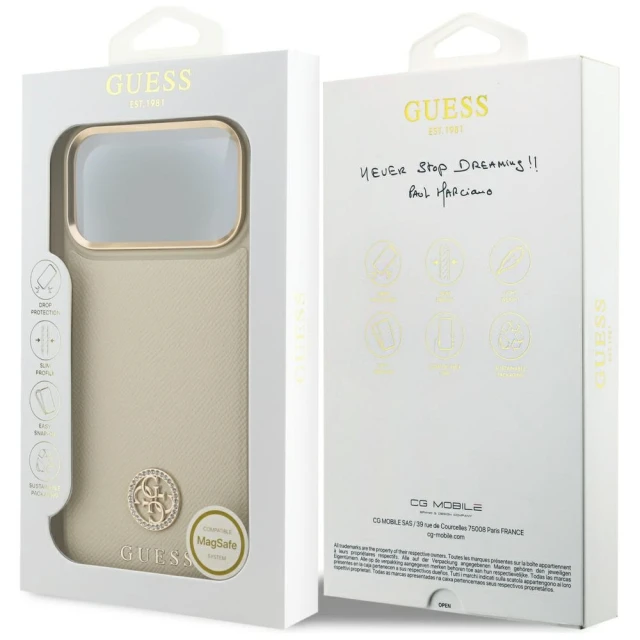 Чохол Guess Grained Strass Logo для iPhone 17 Pro Max Beige with MagSafe (GUHMP17XPGCRMDEE)