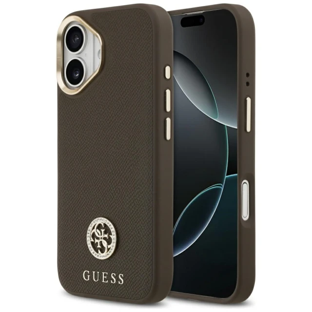 Чехол Guess Grained Strass Logo для iPhone 17 Brown with MagSafe (GUHMP17SPGCRMDEW)