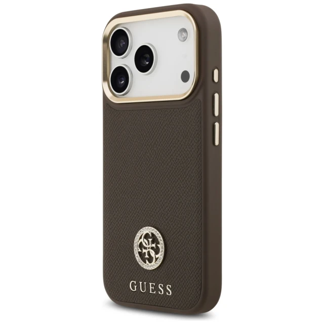 Чохол Guess Grained Strass Logo для iPhone 17 Pro Brown with MagSafe (GUHMP17LPGCRMDEW)