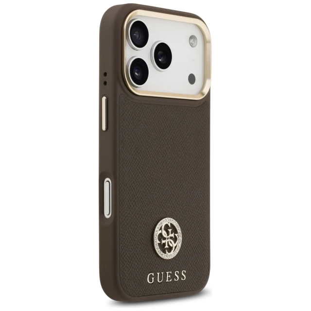 Чохол Guess Grained Strass Logo для iPhone 17 Pro Brown with MagSafe (GUHMP17LPGCRMDEW)