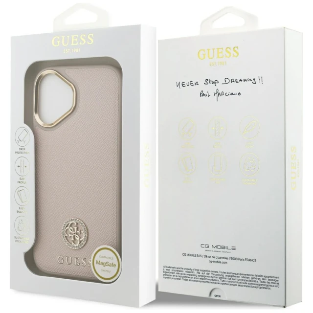 Чохол Guess Grained Strass Logo для iPhone 17 Pink with MagSafe (GUHMP17SPGCRMDEP)