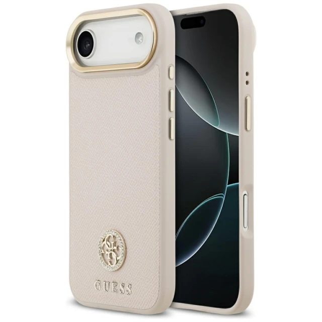 Чехол Guess Grained Strass Logo для iPhone 17 Air Pink with MagSafe (GUHMP17MPGCRMDEP)