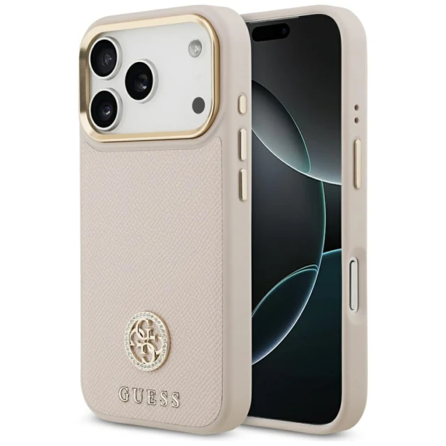 Чохол Guess Grained Strass Logo для iPhone 17 Pro Pink with MagSafe (GUHMP17LPGCRMDEP)