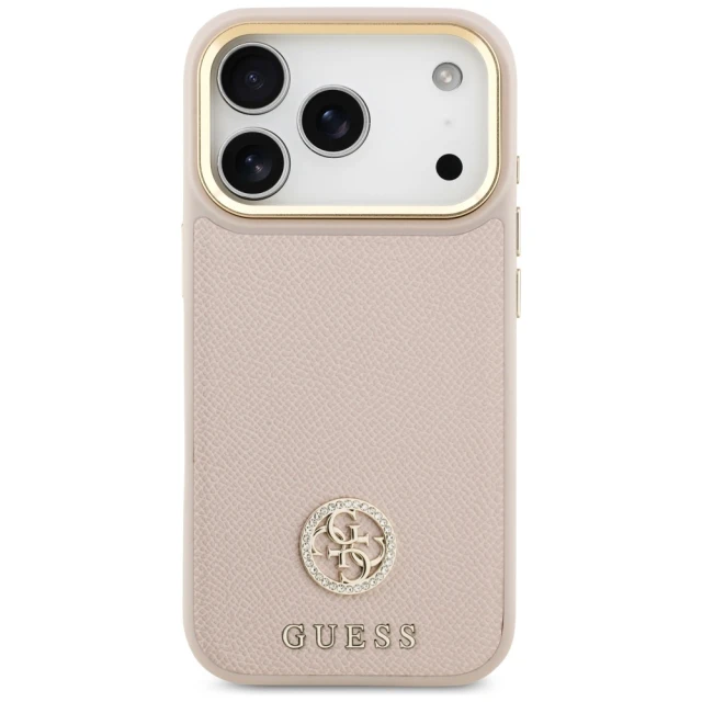 Чохол Guess Grained Strass Logo для iPhone 17 Pro Pink with MagSafe (GUHMP17LPGCRMDEP)