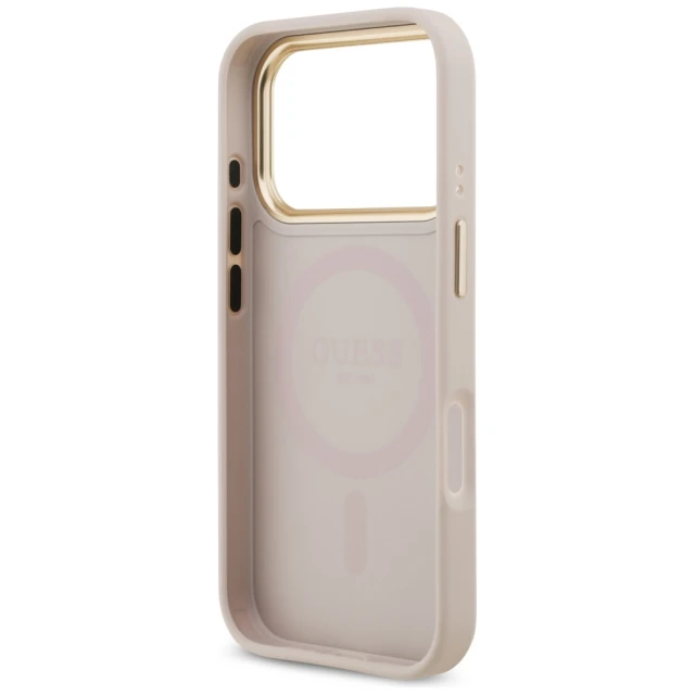 Чохол Guess Grained Strass Logo для iPhone 17 Pro Pink with MagSafe (GUHMP17LPGCRMDEP)