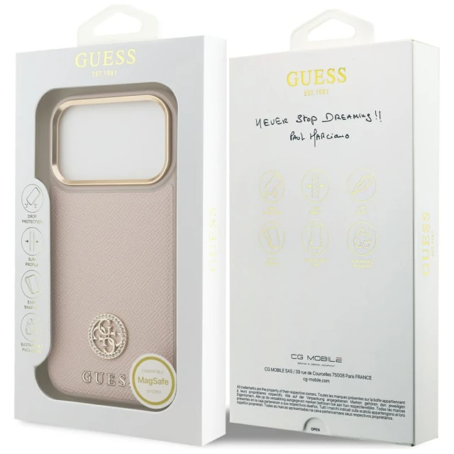 Чохол Guess Grained Strass Logo для iPhone 17 Pro Pink with MagSafe (GUHMP17LPGCRMDEP)