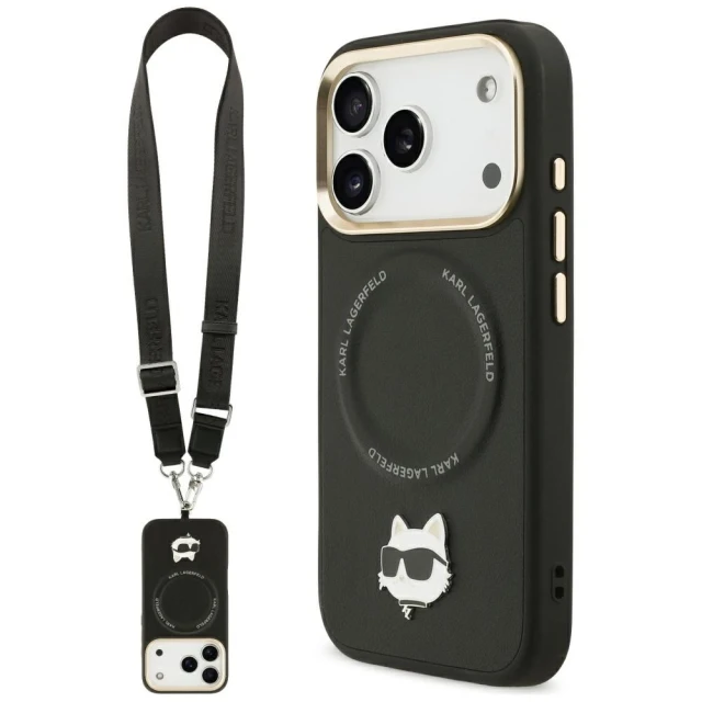 Чохол Karl Lagerfeld Big Strap Choupette Metal Logo для iPhone 17 Pro Max Black with MagSafe (KLHMP17XPCRLRCHK)
