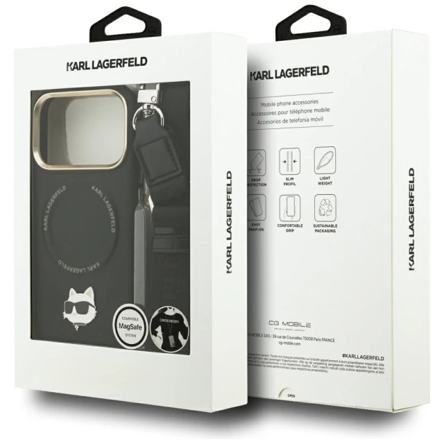 Чохол Karl Lagerfeld Big Strap Choupette Metal Logo для iPhone 17 Pro Max Black with MagSafe (KLHMP17XPCRLRCHK)