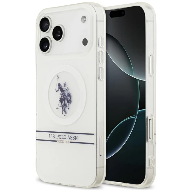 Чохол US Polo DH and Bottom Stripe Logo для iPhone 17 Pro Max White with MagSafe (USHMP17XUNEH)