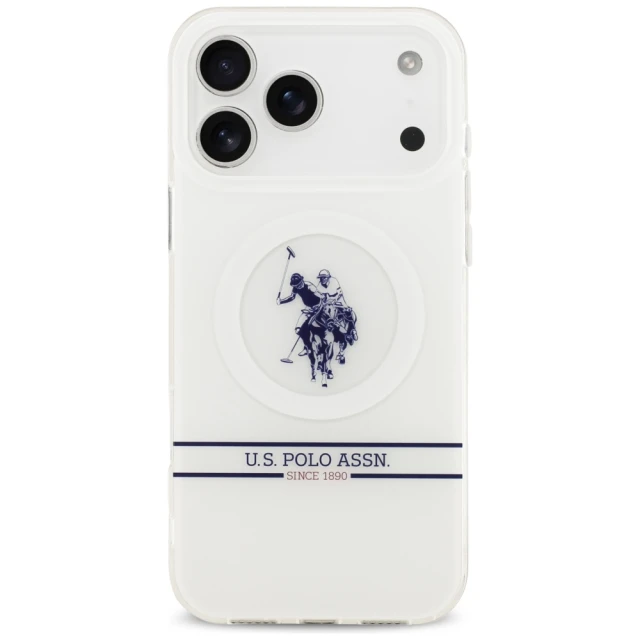 Чохол US Polo DH and Bottom Stripe Logo для iPhone 17 Pro Max White with MagSafe (USHMP17XUNEH)