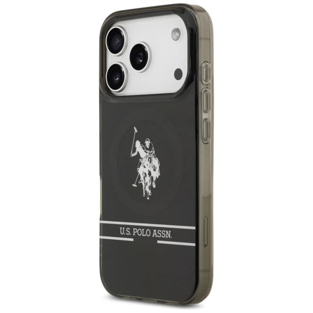 Чохол US Polo DH and Bottom Stripe Logo для iPhone 17 Pro Black with MagSafe (USHMP17LUNEK)