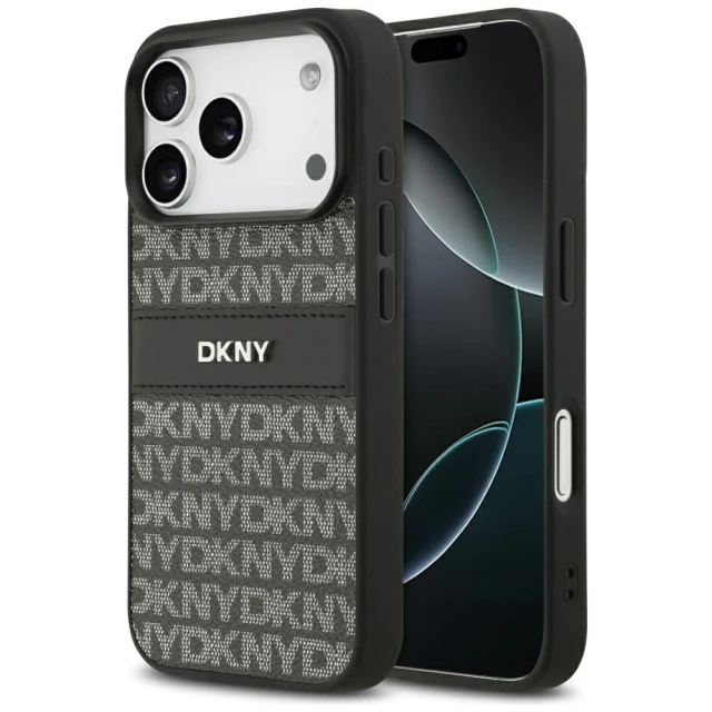 Чохол DKNY Repeat Texture Pattern with Tonal Stripe для iPhone 17 Pro Black (DKHCP17LPRTHSLK)
