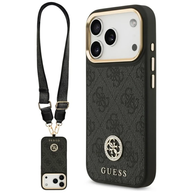 Чохол Guess 4G Strass Logo & Big Strap Metal Buttons для iPhone 17 Pro Black with MagSafe (GUHMP17LP4G4DCSK)