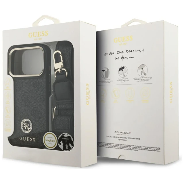Чохол Guess 4G Strass Logo & Big Strap Metal Buttons для iPhone 17 Pro Black with MagSafe (GUHMP17LP4G4DCSK)