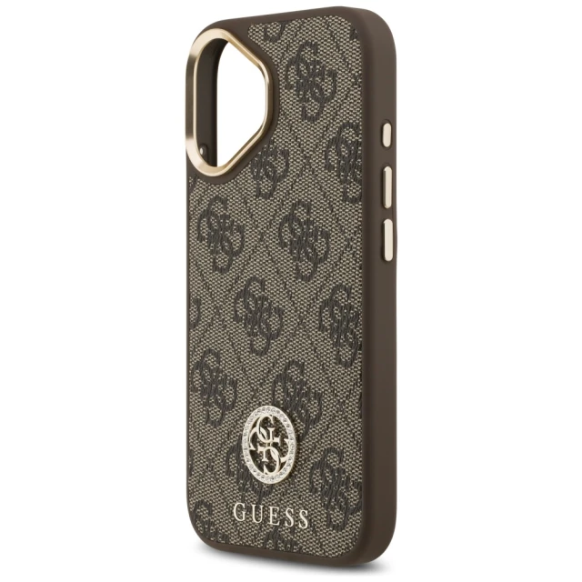 Чохол Guess 4G Strass Logo & Big Strap Metal Buttons для iPhone 17 Brown with MagSafe (GUHMP17SP4G4DCSW)