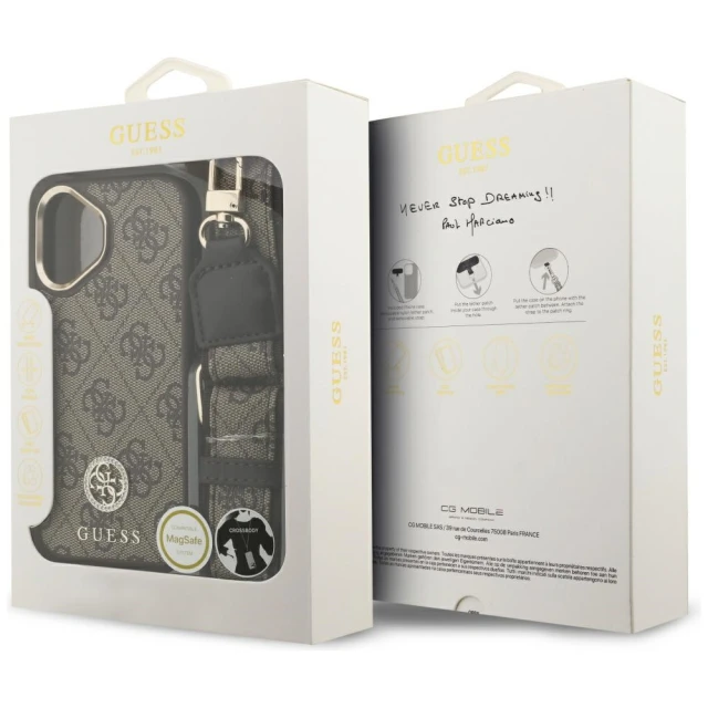 Чохол Guess 4G Strass Logo & Big Strap Metal Buttons для iPhone 17 Brown with MagSafe (GUHMP17SP4G4DCSW)