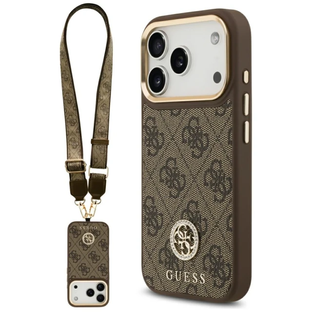 Чохол Guess 4G Strass Logo & Big Strap Metal Buttons для iPhone 17 Pro Brown with MagSafe (GUHMP17LP4G4DCSW)
