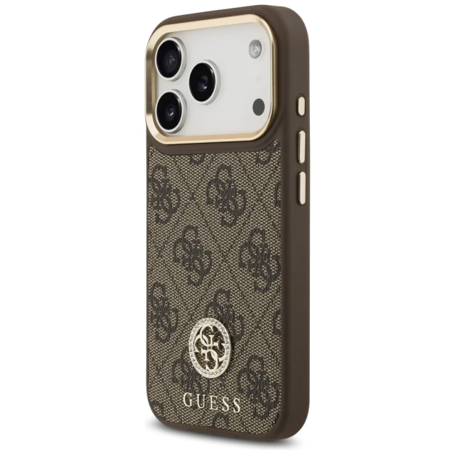 Чохол Guess 4G Strass Logo & Big Strap Metal Buttons для iPhone 17 Pro Brown with MagSafe (GUHMP17LP4G4DCSW)