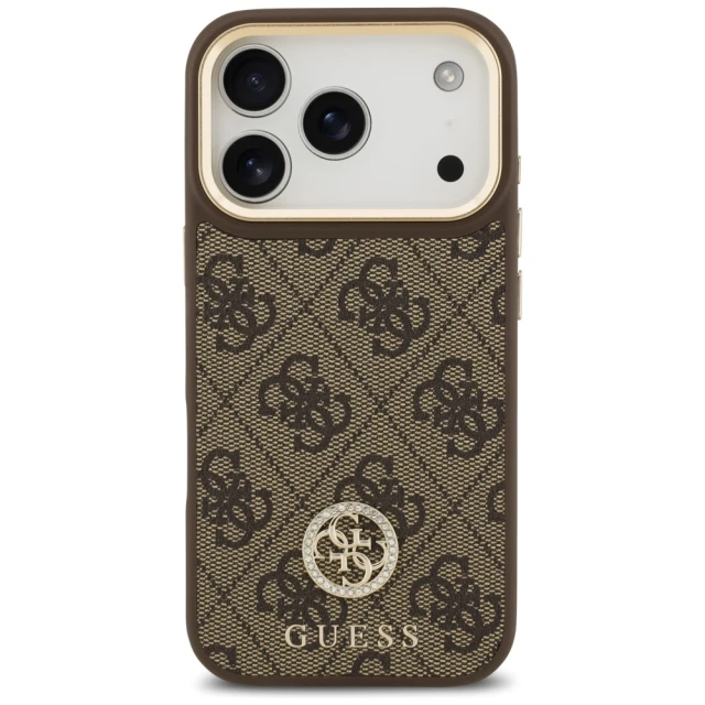 Чохол Guess 4G Strass Logo & Big Strap Metal Buttons для iPhone 17 Pro Brown with MagSafe (GUHMP17LP4G4DCSW)