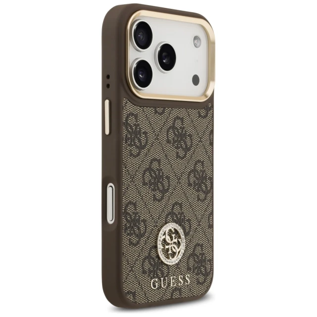 Чохол Guess 4G Strass Logo & Big Strap Metal Buttons для iPhone 17 Pro Brown with MagSafe (GUHMP17LP4G4DCSW)