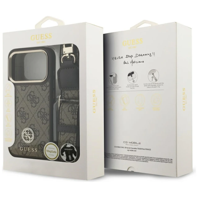 Чохол Guess 4G Strass Logo & Big Strap Metal Buttons для iPhone 17 Pro Brown with MagSafe (GUHMP17LP4G4DCSW)