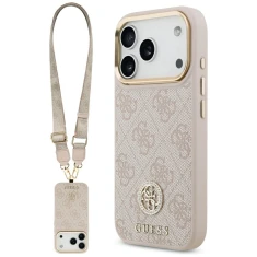 Чохол Guess 4G Strass Logo & Big Strap Metal Buttons для iPhone 17 Pro Pink with MagSafe (GUHMP17LP4G4DCSP)