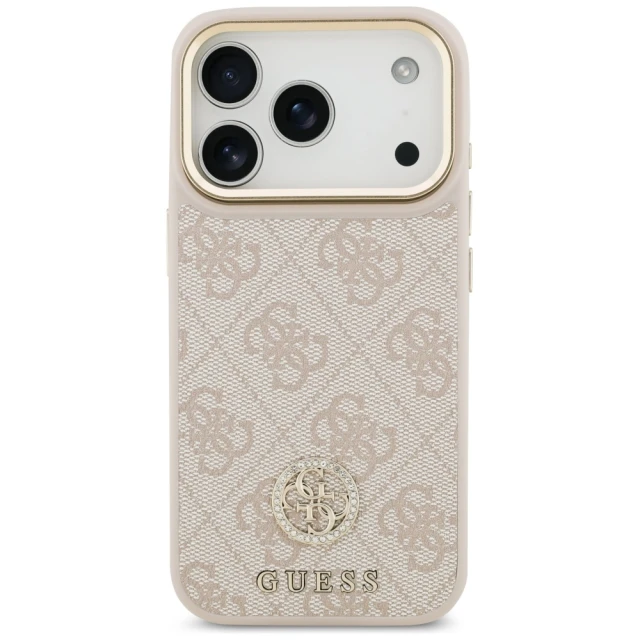 Чохол Guess 4G Strass Logo & Big Strap Metal Buttons для iPhone 17 Pro Pink with MagSafe (GUHMP17LP4G4DCSP)