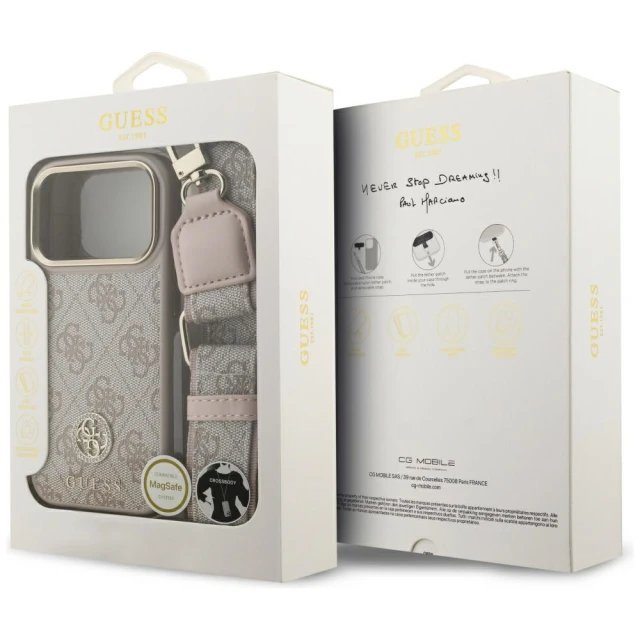 Чохол Guess 4G Strass Logo & Big Strap Metal Buttons для iPhone 17 Pro Pink with MagSafe (GUHMP17LP4G4DCSP)
