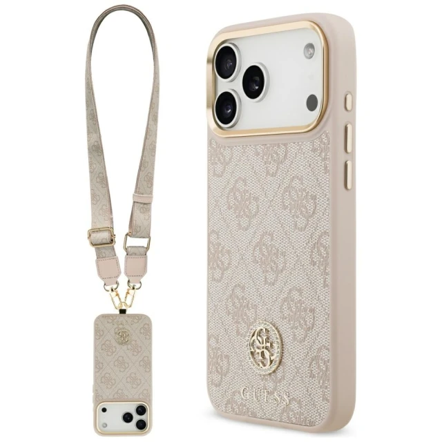 Чохол Guess 4G Strass Logo & Big Strap Metal Buttons для iPhone 17 Pro Max Pink with MagSafe (GUHMP17XP4G4DCSP)