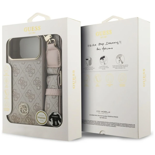 Чохол Guess 4G Strass Logo & Big Strap Metal Buttons для iPhone 17 Pro Max Pink with MagSafe (GUHMP17XP4G4DCSP)