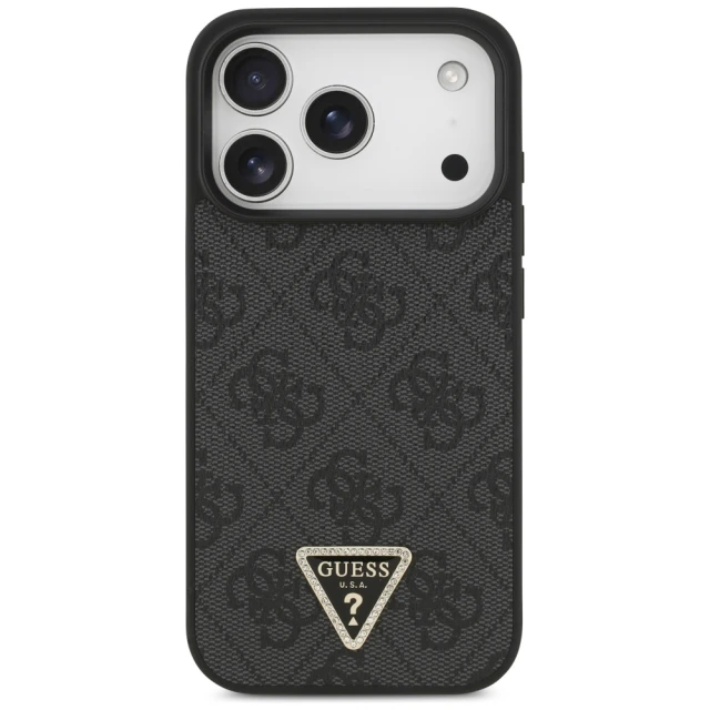 Чохол Guess Leather 4G Triangle Strass для iPhone 17 Pro Black with MagSafe (GUHMP17LP4TDPLK)