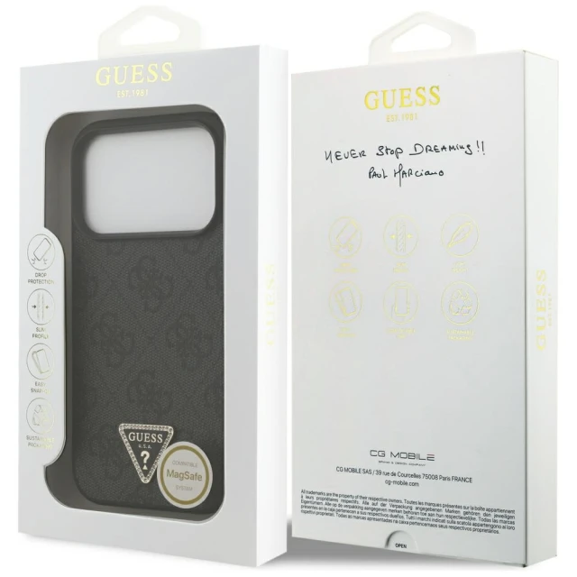 Чохол Guess Leather 4G Triangle Strass для iPhone 17 Pro Black with MagSafe (GUHMP17LP4TDPLK)