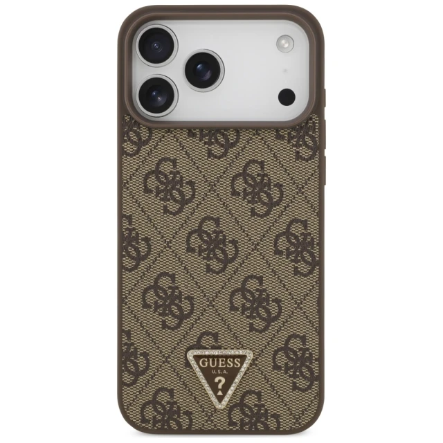 Чохол Guess Leather 4G Triangle Strass для iPhone 17 Pro Max Brown with MagSafe (GUHMP17XP4TDPLW)