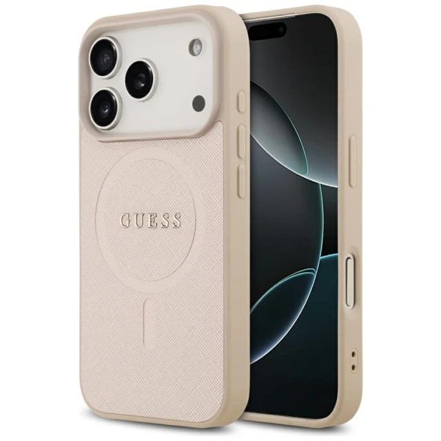 Чохол Guess Saffiano Classic Logo для iPhone 17 Pro Pink with MagSafe (GUHMP17LPSAHMCP)