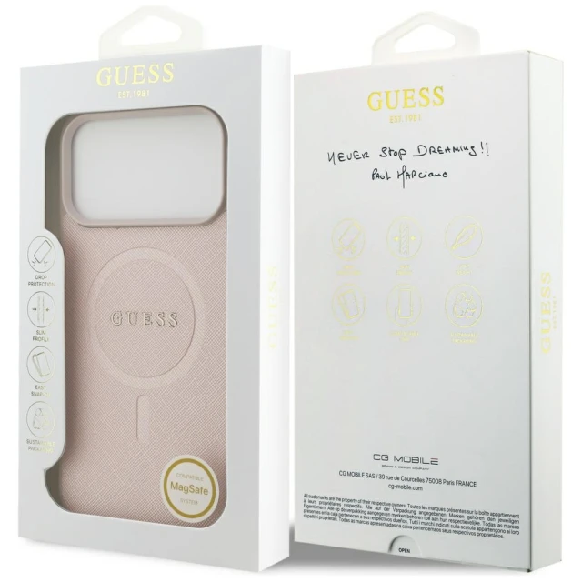 Чохол Guess Saffiano Classic Logo для iPhone 17 Pro Max Pink with MagSafe (GUHMP17XPSAHMCP)