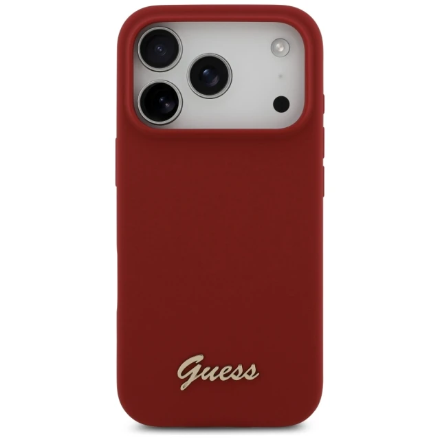 Чехол Guess Silicone Script Metal Logo для iPhone 17 Pro Magenta with MagSafe (GUHMP17LSMBSLM)