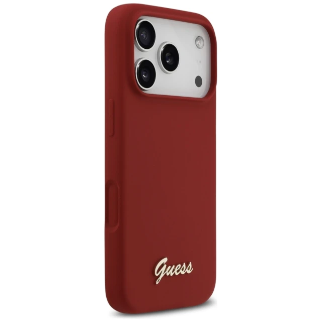 Чехол Guess Silicone Script Metal Logo для iPhone 17 Pro Magenta with MagSafe (GUHMP17LSMBSLM)