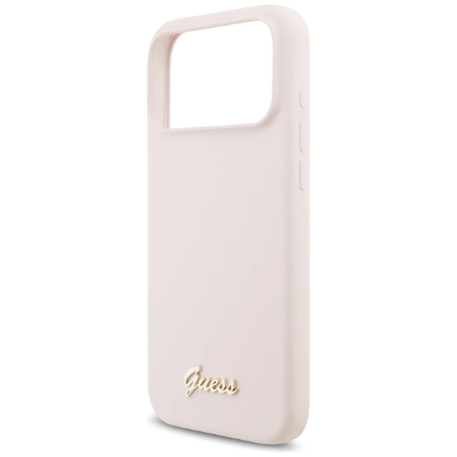 Чохол Guess Silicone Script Metal Logo для iPhone 17 Pro Max Pink with MagSafe (GUHMP17XSMBSLP)