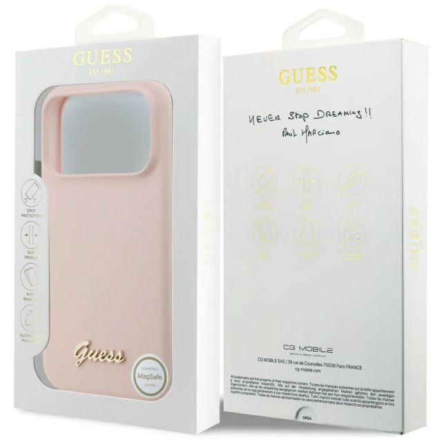 Чохол Guess Silicone Script Metal Logo для iPhone 17 Pro Max Pink with MagSafe (GUHMP17XSMBSLP)
