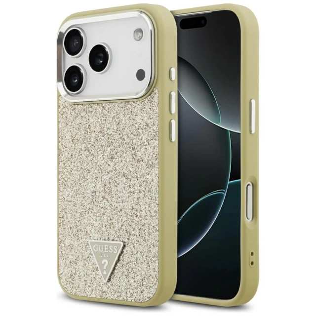 Чохол Guess Glitter Triangle Logo для iPhone 17 Pro Gold with MagSafe (GUHMP17LPFGTSCMD)