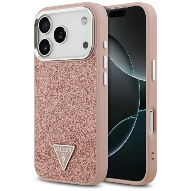 Чохол Guess Glitter Triangle Logo для iPhone 17 Pro Pink with MagSafe (GUHMP17LPFGTSCMP)
